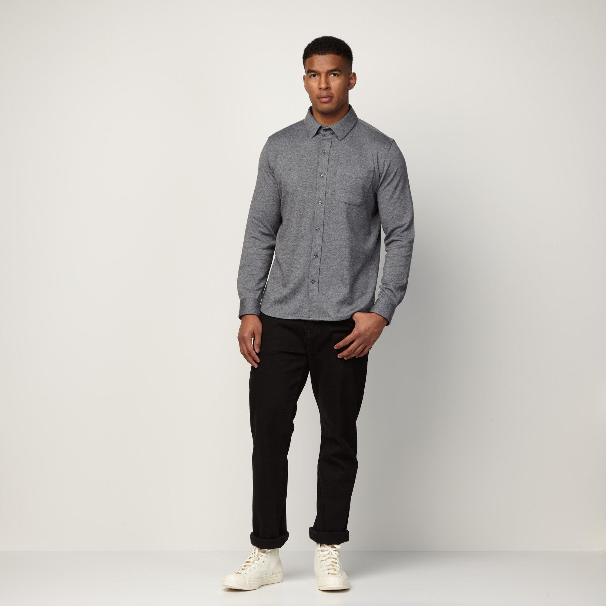 Merino Wool Interlock Button-Down | Charcoal Heather Product Image