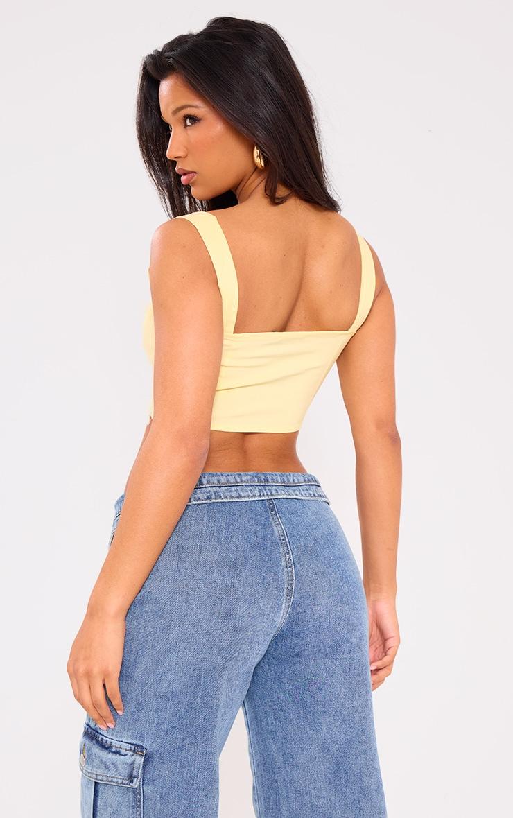Lemon Stretch Woven Boned Lace Up Crop Top Product Image