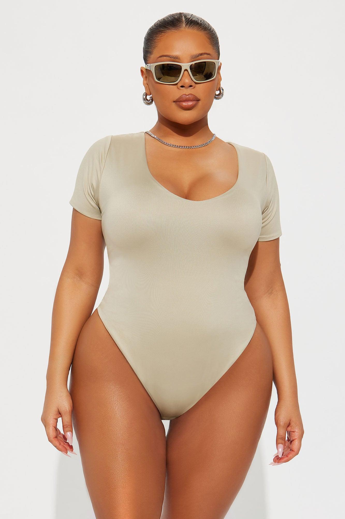 Contour Double Lined Short Sleeve High Cut Bodysuit - Stone Female Product Image