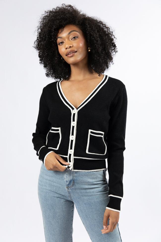Gives Me Time Black and Ivory Contrast Trim Cardigan FINAL SALE Product Image