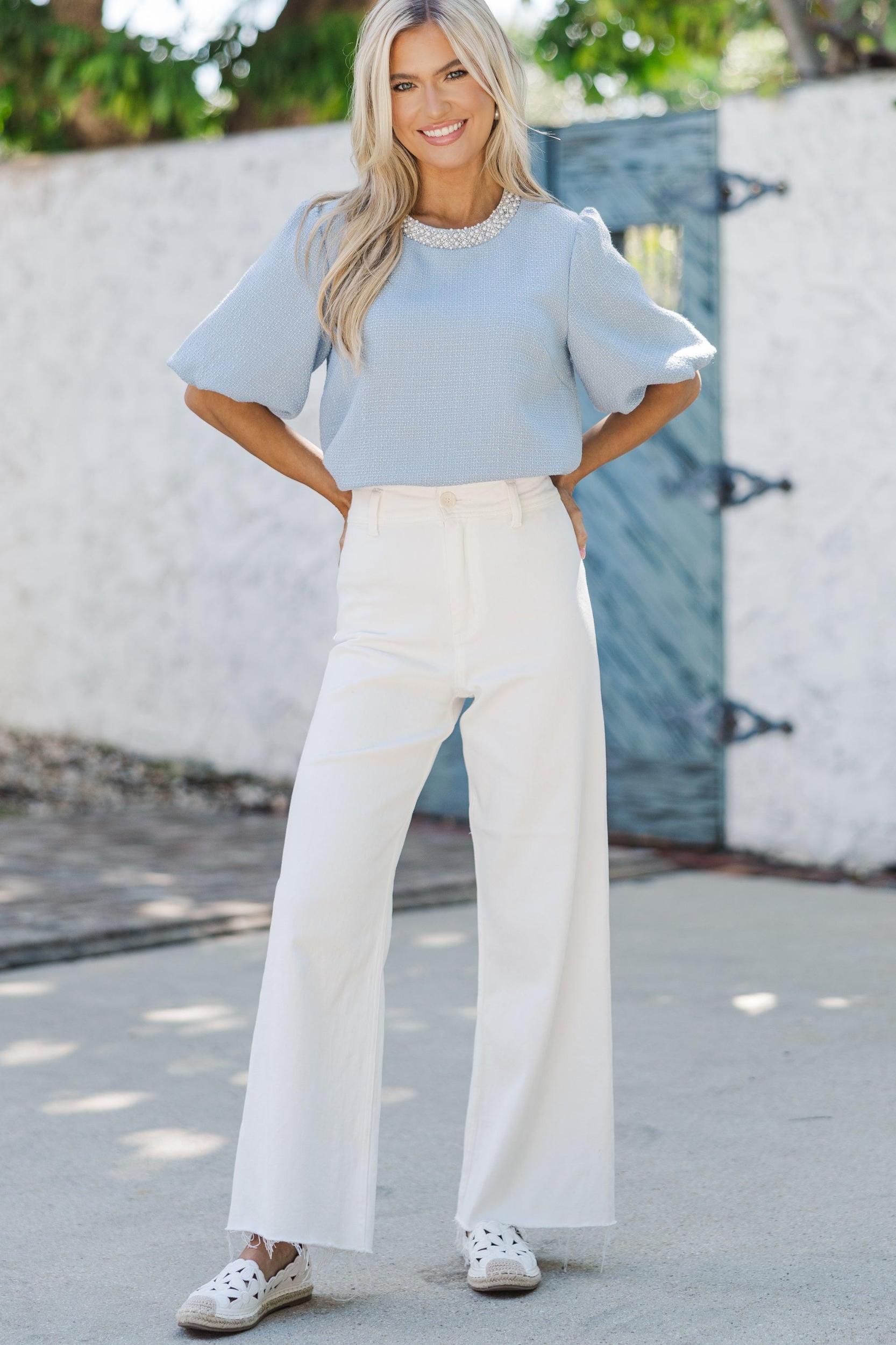 Calling On You Light Blue Tweed Blouse Female Product Image