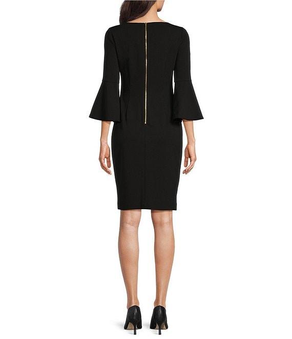 Calvin Klein 3/4 Bell Sleeve Boat Neck Sheath Dress Product Image