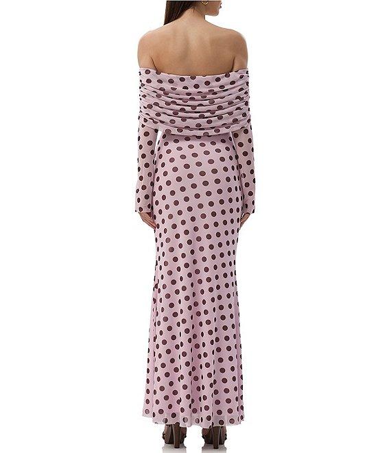 AFRM Thelma Dot Print Off-The-Shoulder Long Sleeve Mesh Maxi Dress Product Image