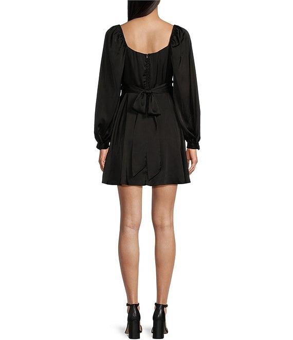 B. Darlin Satin Long Sleeve Tie Waist Mini Dress Product Image