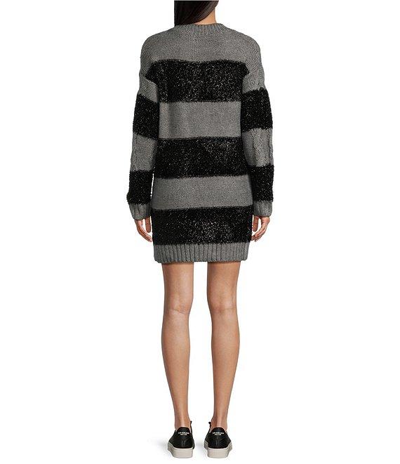 Midnight Doll Long Sleeve Cable Knit Stripe Sweater Dress Product Image