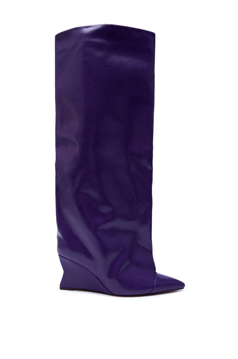 AZALEA WANG KENYA PURPLE KNEE HIGH WEDGE BOOT Product Image