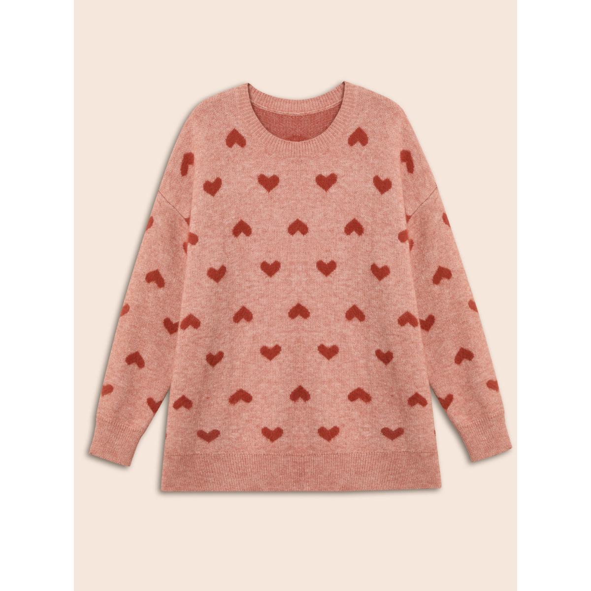 Plus Size Heart Shaped Drop Shoulder Pullover Watermelon Women Casual Long Sleeve Round Neck Everyday Pullovers BloomChic 28/5X Product Image