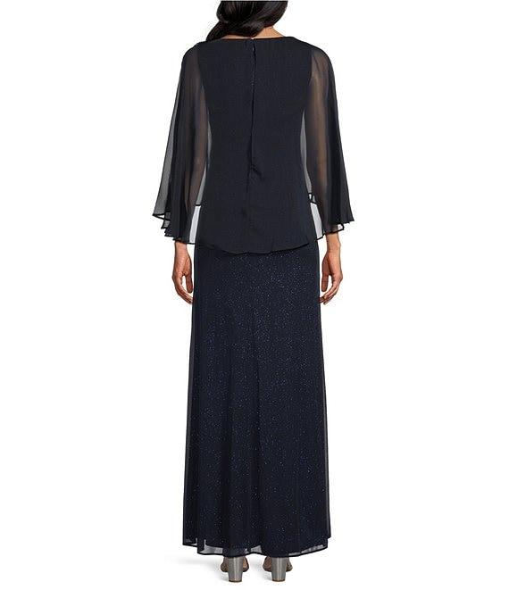 Ignite Evenings Long Sleeve Glitter Mesh Tulip Overlay Dress Product Image