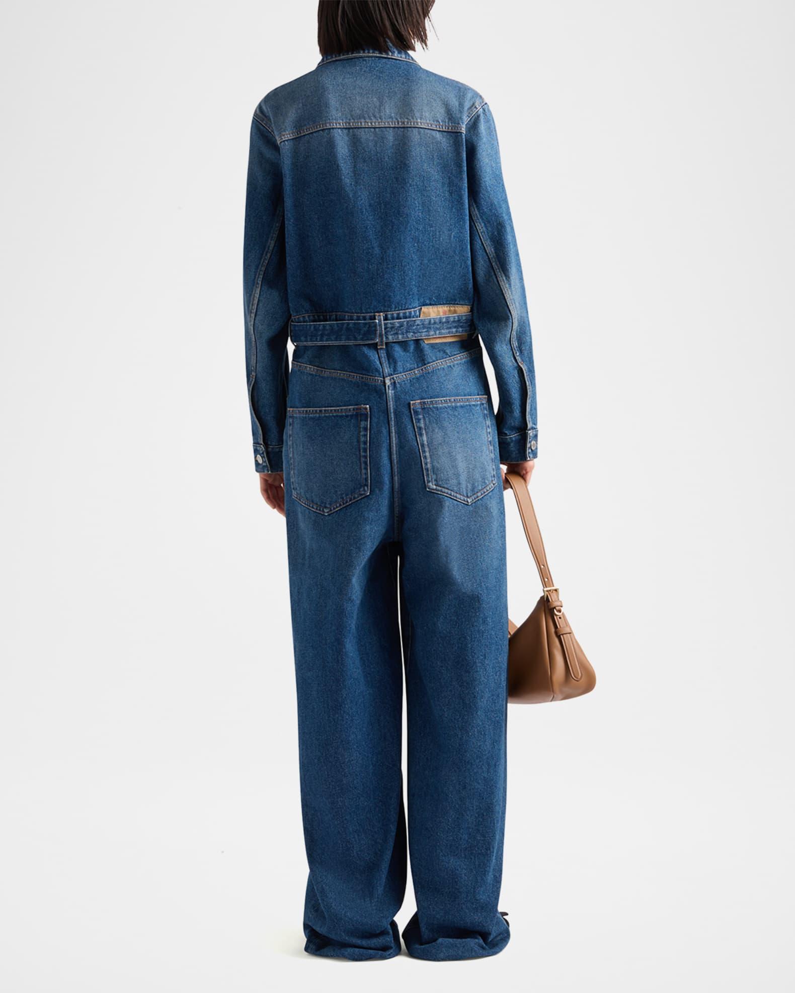 Denim Belted Wide Leg Jumpsuit Product Image