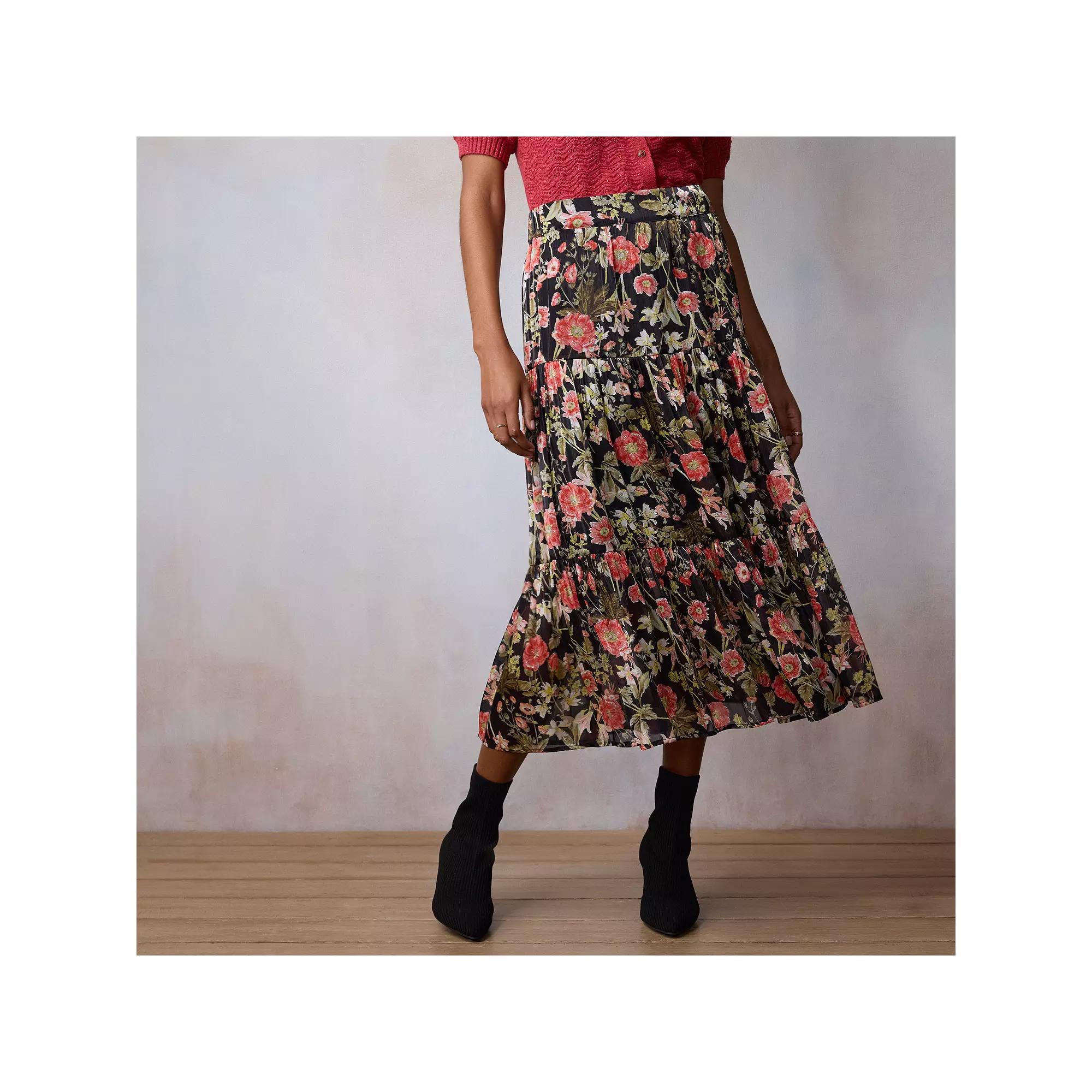 Women's LC Lauren Conrad Tiered Midi Skirt, Size: XL, Black Bryn Botanical Product Image
