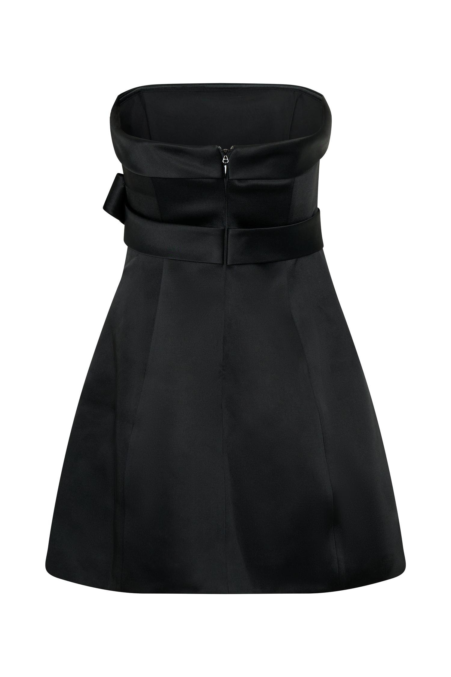Tatiana Satin Strapless Bow Mini Dress - Black Product Image