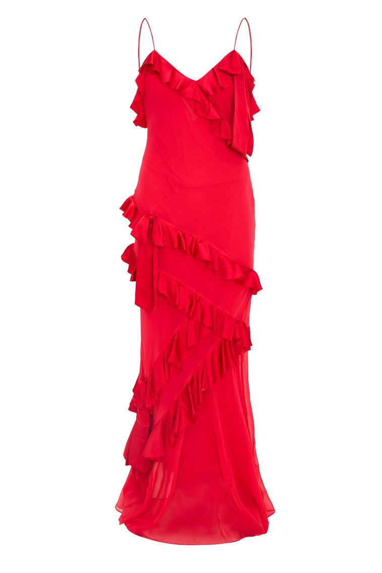 Rialto Silk Chiffon Ruffle Maxi Dress Product Image