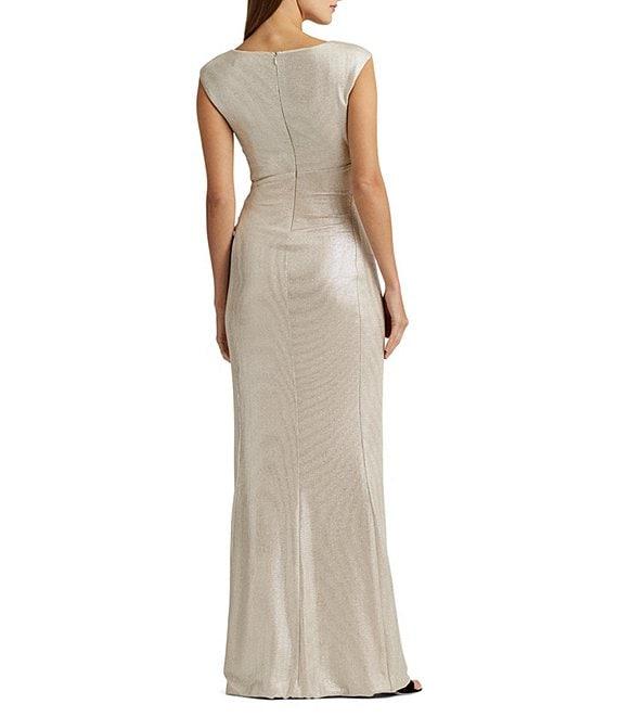 Lauren Ralph Lauren Metallic Boat Neckline Sleeveless Gown Product Image