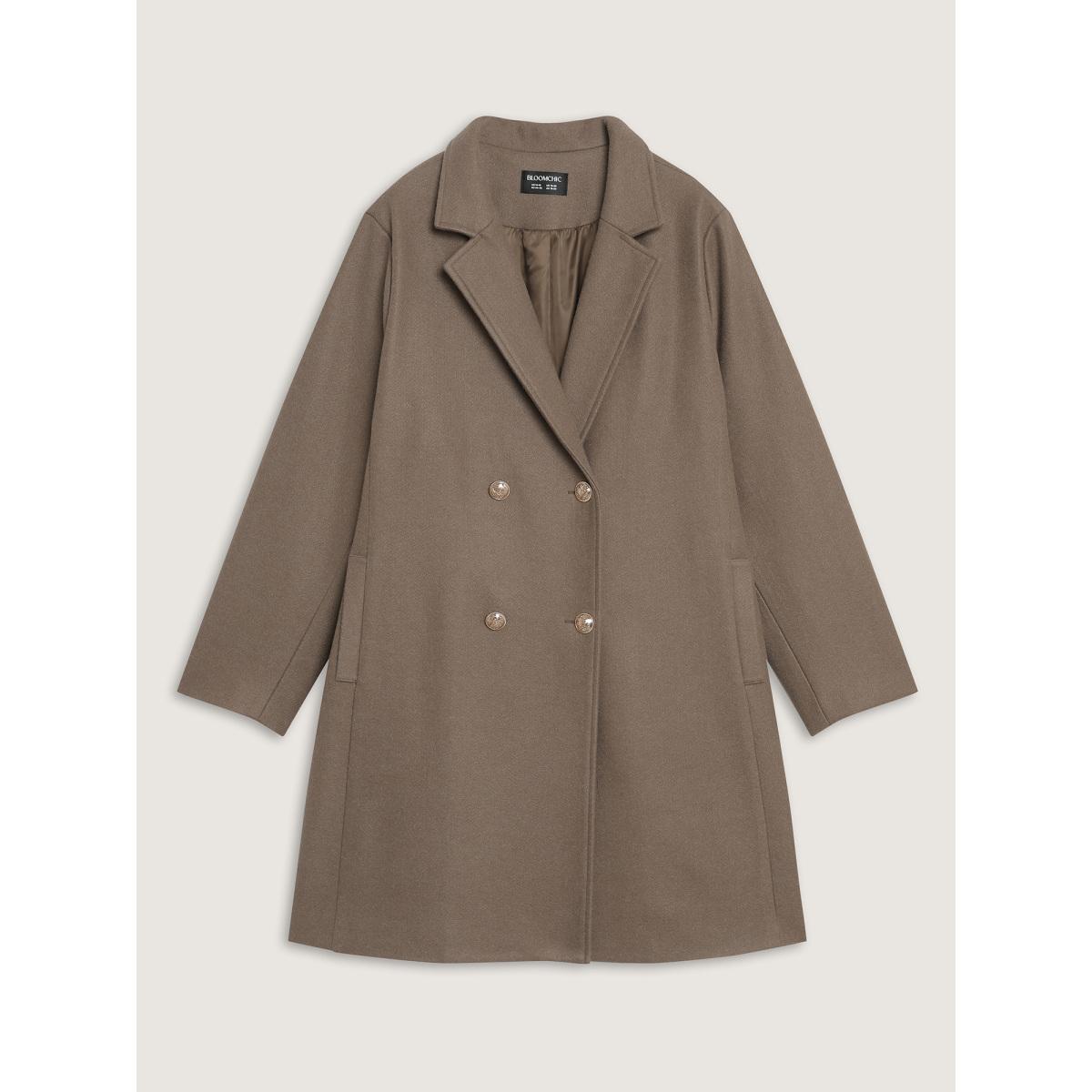 Plus Size Double-Breasted Pockets Notched Lapels Coat Women LightBrown Timeless Button Ladies Elegant Winter Coats BloomChic 26/4X Product Image