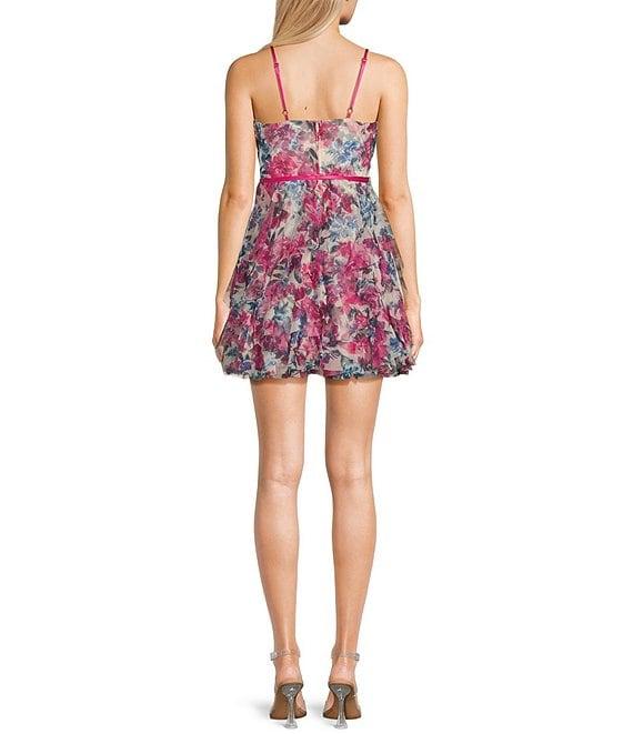 Pear Culture Floral Printed Mesh V-Neck Sleeveless Dress Product Image