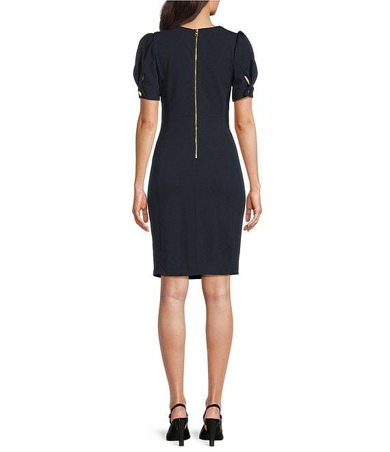 DKNY by Donna Karan Scuba Crepe Crew Neck Balloon Short Sleeve Sheath Dress Product Image