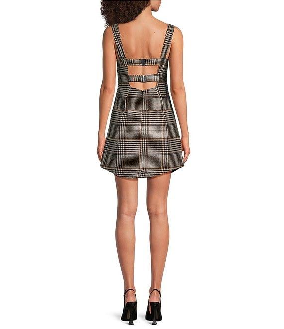Le' AL.X Wool Blend Knit Glen Plaid Sweetheart Neck Tank Strap Bustier Mini Coordinating Dress Product Image
