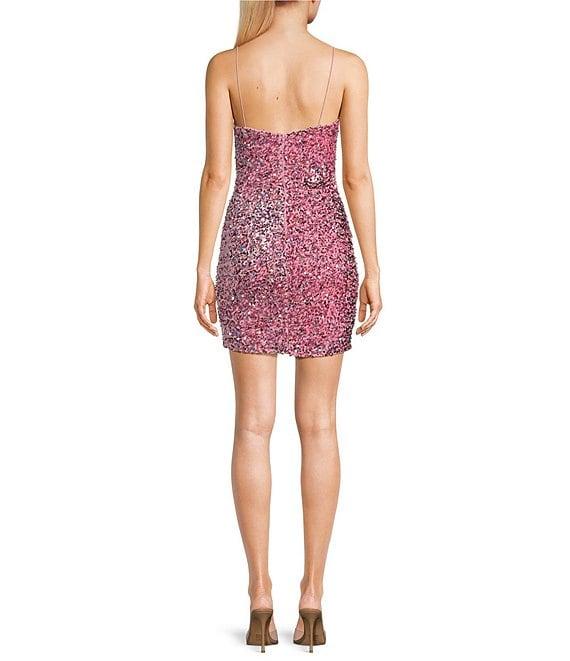 B. Darlin Spaghetti Strap Scoop Neck Velvet Sequins Bodycon Dress Product Image