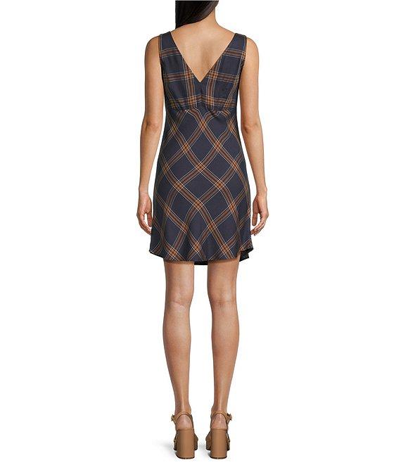 Copper Key Plaid Sleeveless V-Neck Dress Product Image