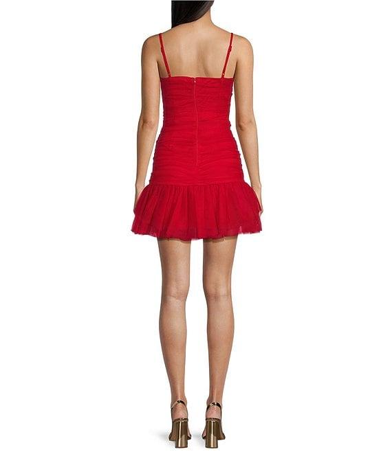 Dear Moon Ruched Mesh Ruffle Skirt Mini Dress Product Image