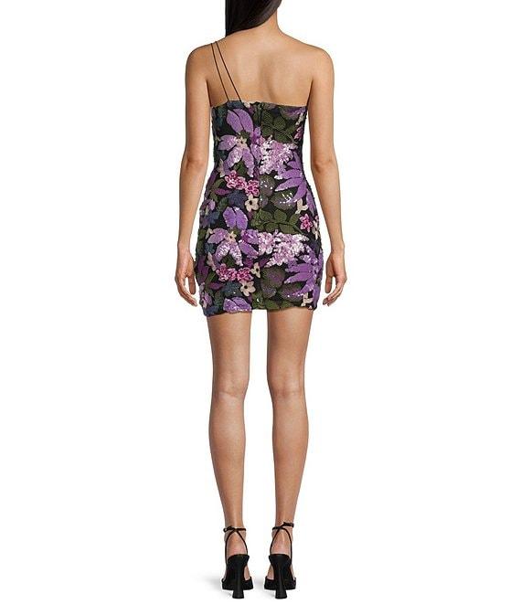 Midnight Doll One Shoulder Embellished Floral Sequin Front Slit Bodycon Dress Product Image