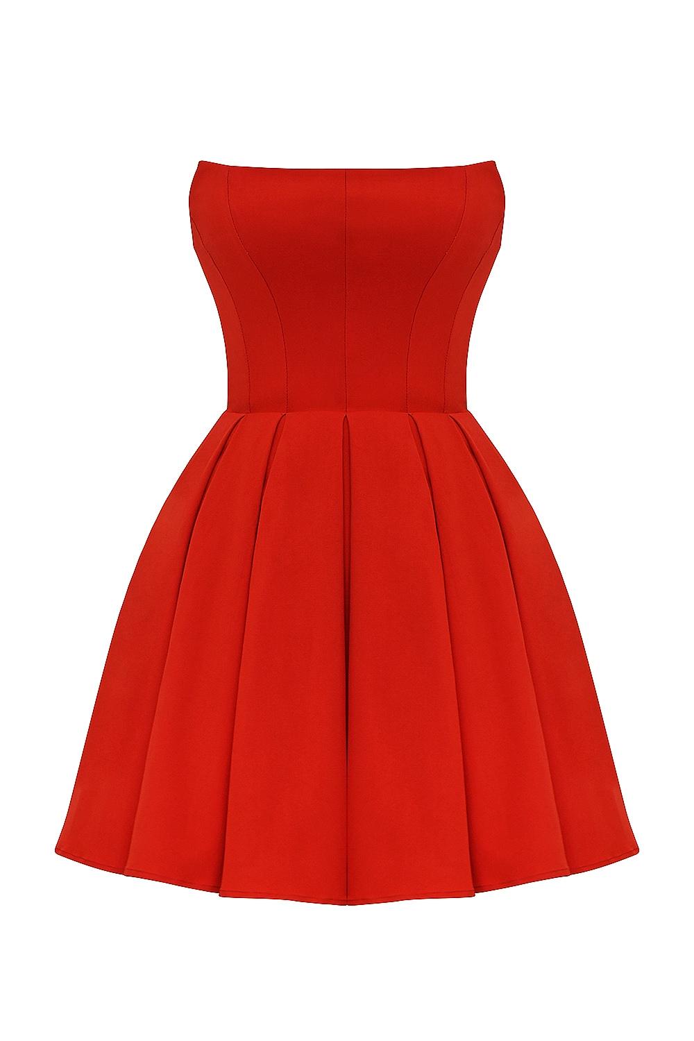 Emmanuela  italian tomato strapless pleated mini dress Product Image
