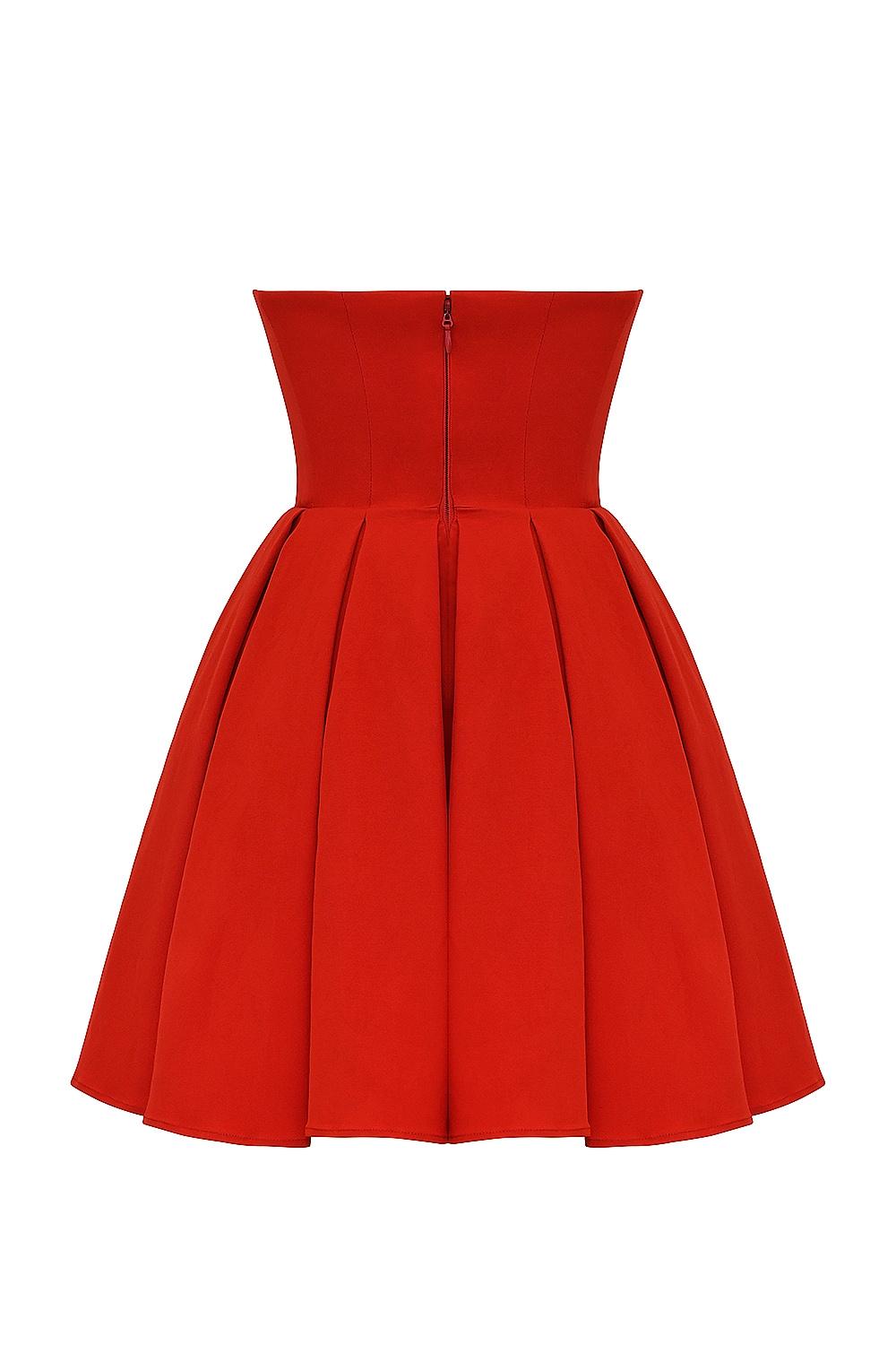 Emmanuela  italian tomato strapless pleated mini dress Product Image