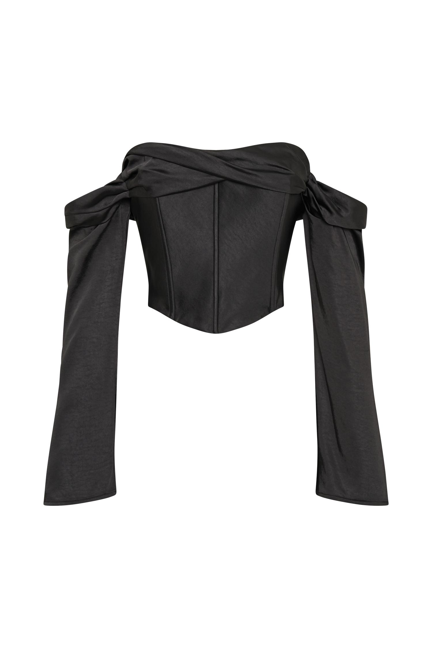 Giselle Satin Off Shoulder Top - Black Product Image