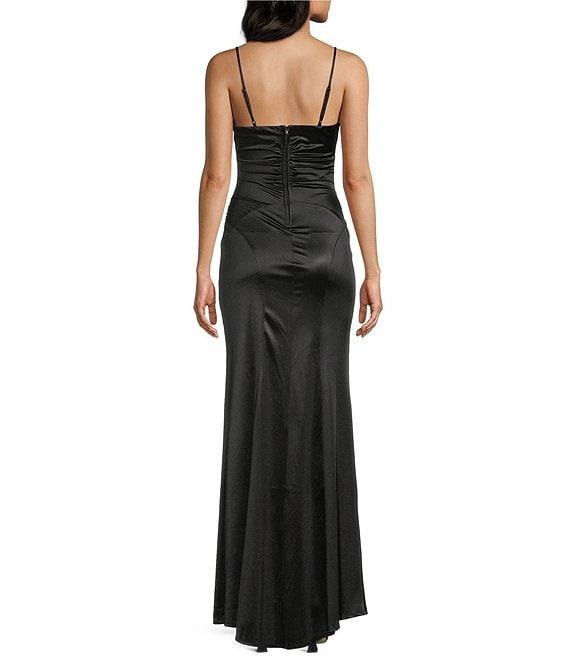 Honey and Rosie Spaghetti Strap V-Neck Royal Sateen Dress Product Image