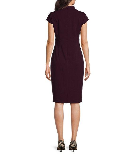 Calvin Klein Short Sleeve Split V-Neck Scuba Crepe Sheath Dress Product Image