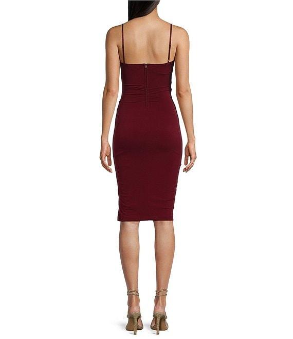 Illusion Mesh Waist Cut-Out Shirred Side Slit Dress Product Image