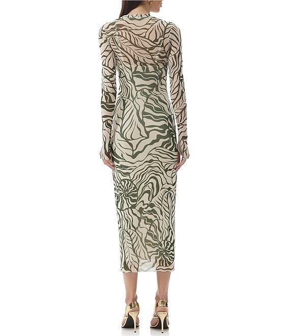 AFRM Ashland Printed Mesh Crew Neck Long Sleeves Midi Dress Product Image