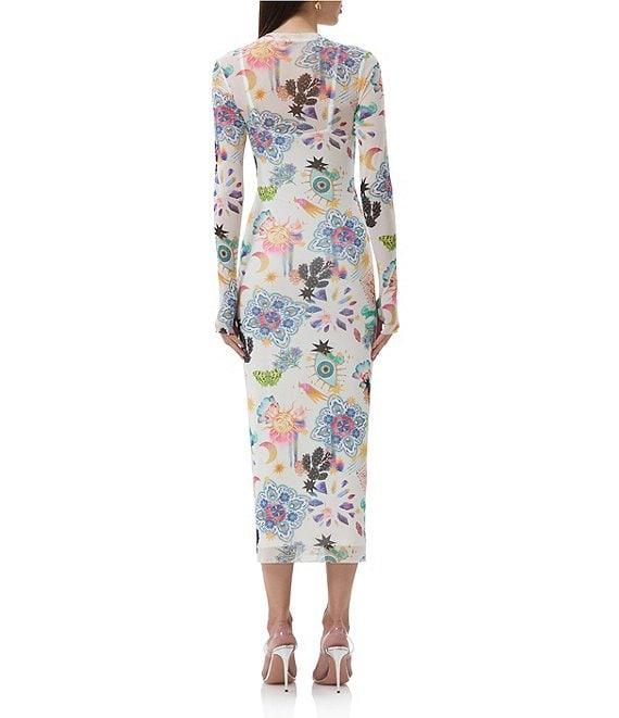AFRM Ashland Floral Printed Mesh Crew Neck Long Sleeve Sheath Midi Dress Product Image
