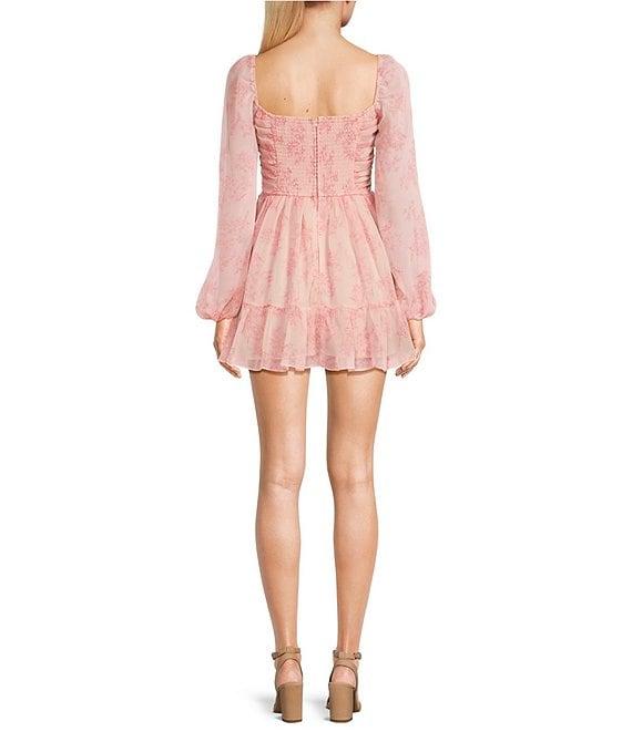 B. Darlin Floral Print Sweetheart Neck Long Sleeve Ruffle Dress Product Image