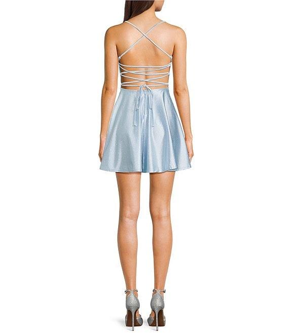 Honey and Rosie Glitter Lace-Up Back Fit & Flare Mini Dress Product Image