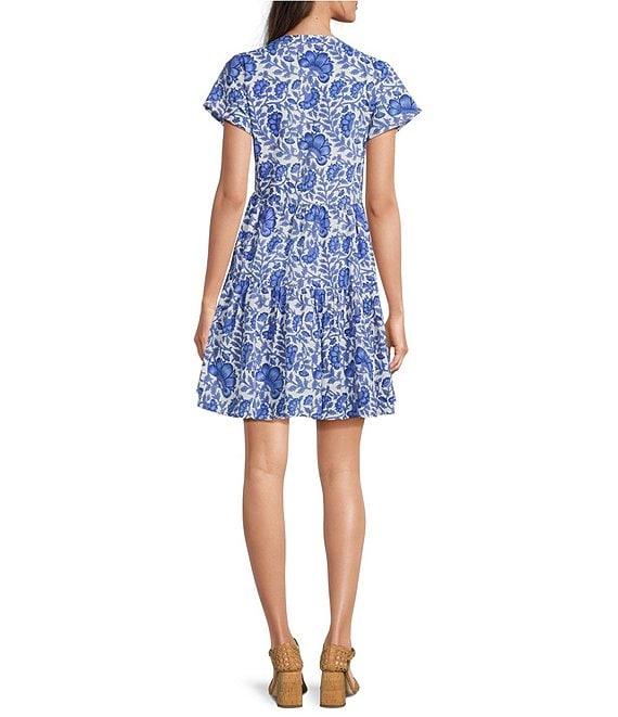 Jude Connally Maddie Garden Floral Print Split V-Neck Short Sleeve Dress Product Image