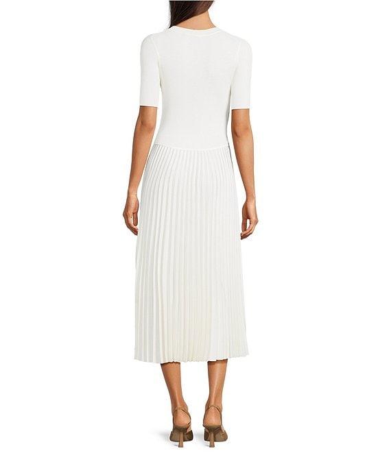 BOSS By Hugo Boss Fadridi Knit Crew Neck Short Sleeve Fit And Flare Pleated Skirt Midi Dress Product Image