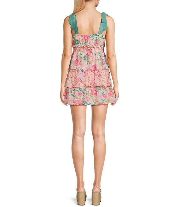 City Vibe Mixed Floral Print Sweetheart Neck Smocked Empire Waist Tiered Dress Product Image