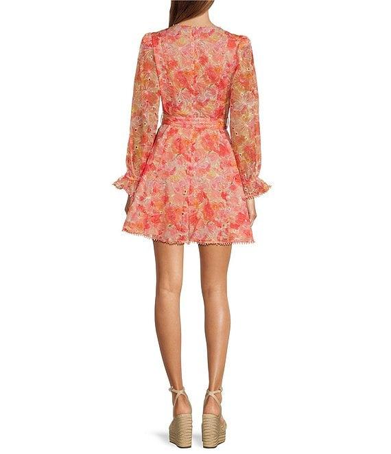 Lucy Paris Haisley Floral Print Eyelet V-Neckline Long Sleeve Dress Product Image