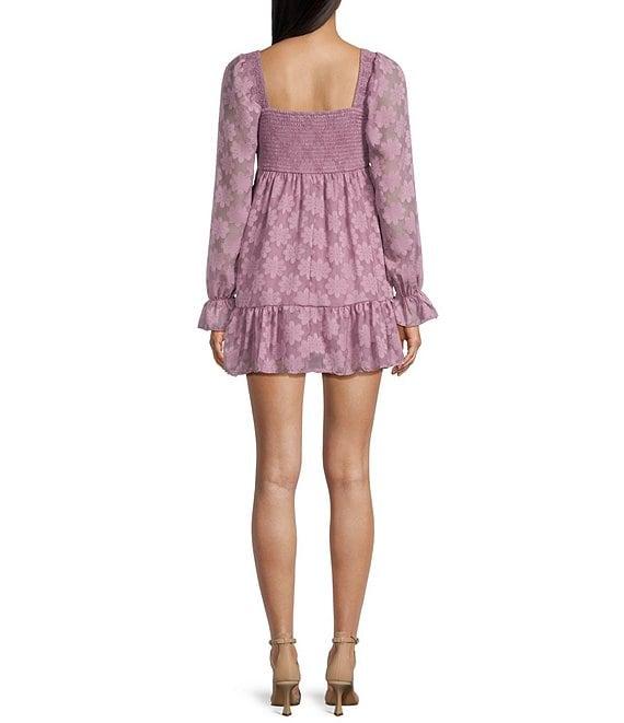 Allison & Kelly Long Sleeve Empire Smock Waist Jacquard Babydoll Dress Product Image