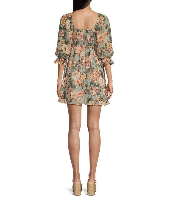 Allison & Kelly Floral Print 3/4 Sleeve Square Neck Babydoll Dress Product Image