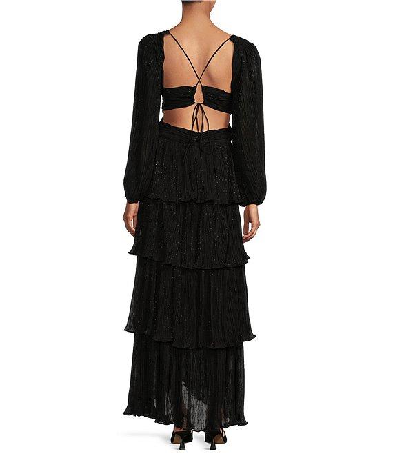 ASTR The Label Anora V Neck Long Sleeve Tiered Maxi Dress Product Image