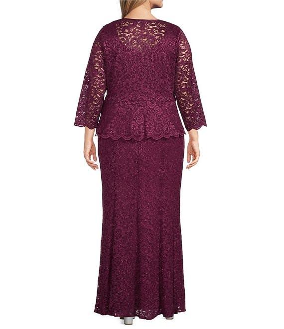R & M Richards Plus Size Stretch Lace Charmeuse Round Neck 3/4 Sleeves Glitter 2-Piece Jacket Dress Product Image