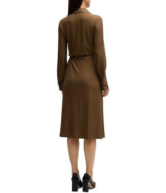 BOSS by Hugo Boss Ellarie Ribbed Knit Jersey Collared V-Neck Long Sleeve Faux-Wrap Dress Product Image