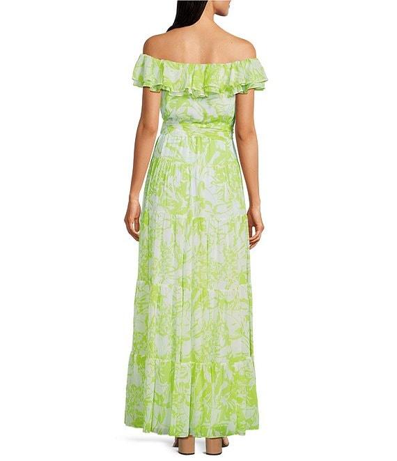 Lauren Ralph Lauren Nashia Georgette Off-The-Shoulder Floral Ruffle Trim A-Line Maxi Dress Product Image