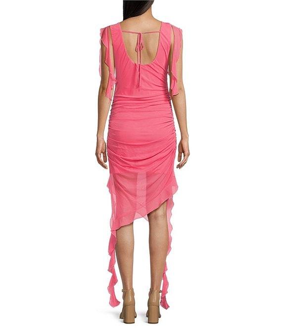 C&V Chelsea & Violet Long Sleeve Mesh Rosette Midi Dress Product Image