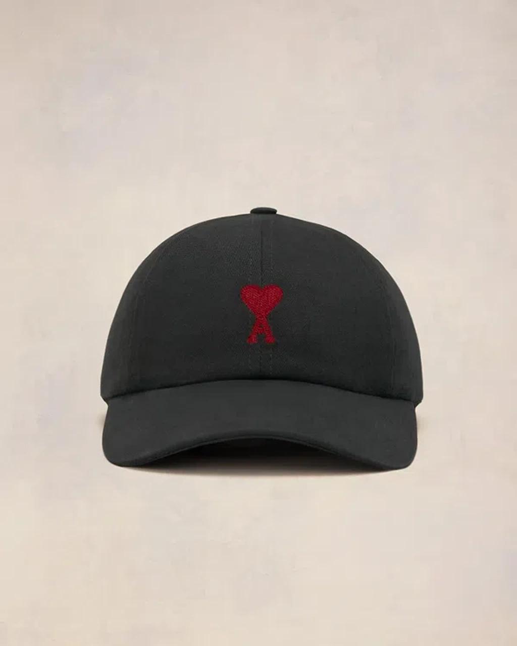 AMI ALEXANDRE MATTIUSSI Ami Paris Black And Red Cotton Ami Paris De Coeur Baseball Cap Product Image