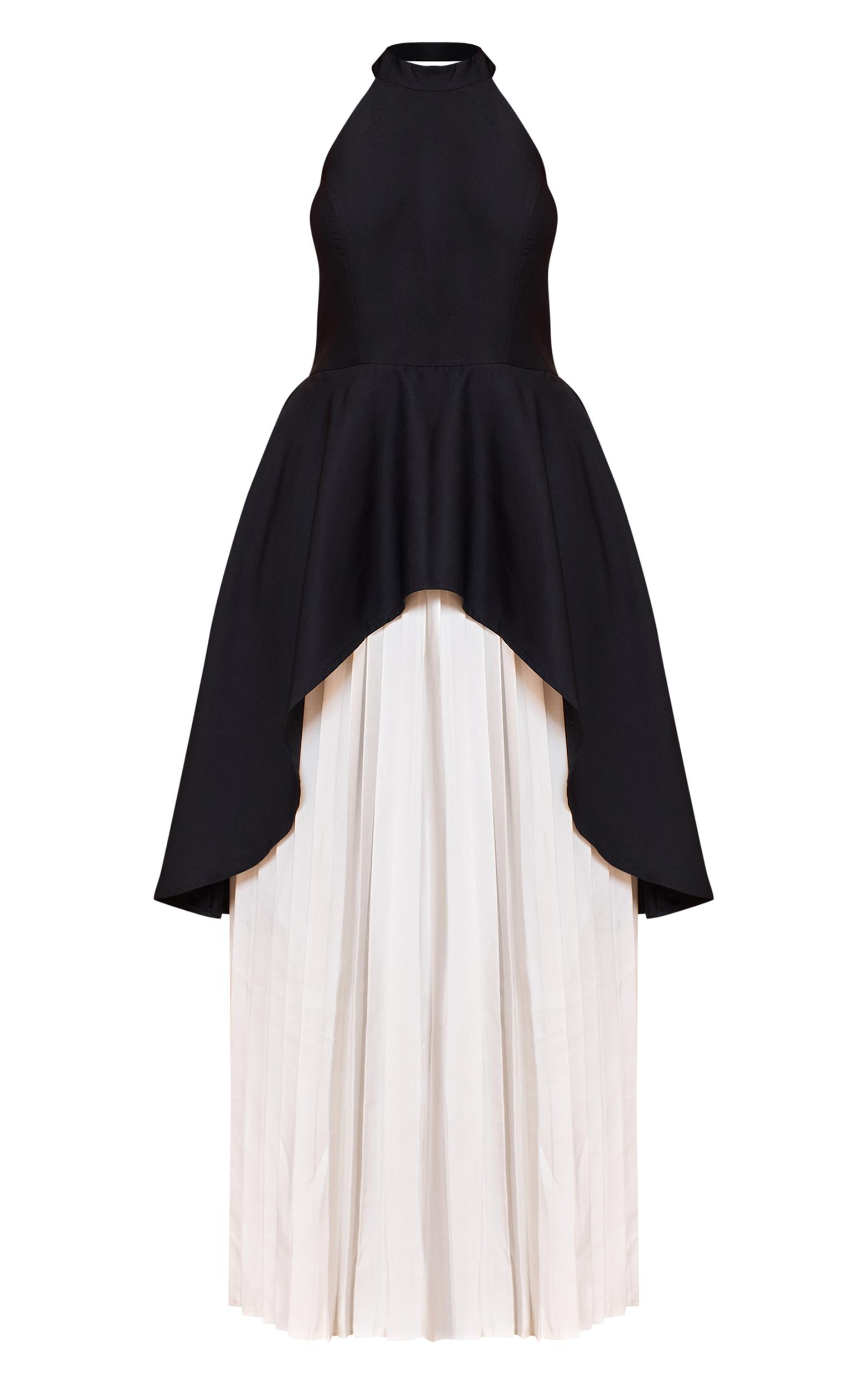 Shape Black High Neck Waterfall Contrast Pleat Maxi Dress Product Image