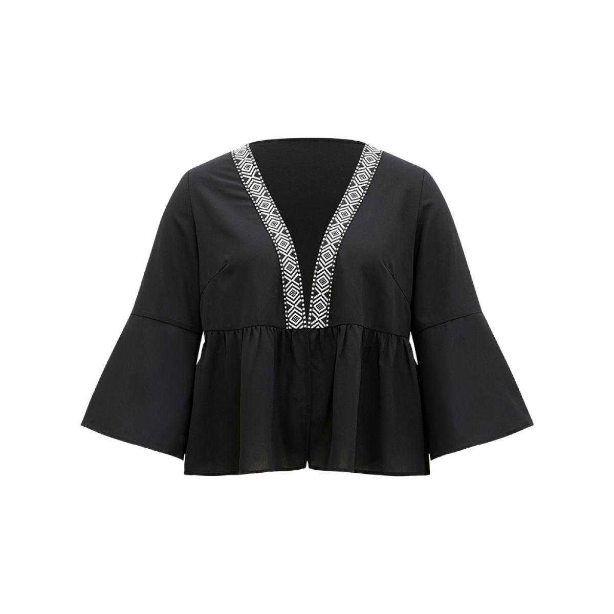 Plus Size Geometric Print Mesh Patchwork Kimono Women Black Resort Vacation Kimonos BloomChic 14-16/1X Product Image