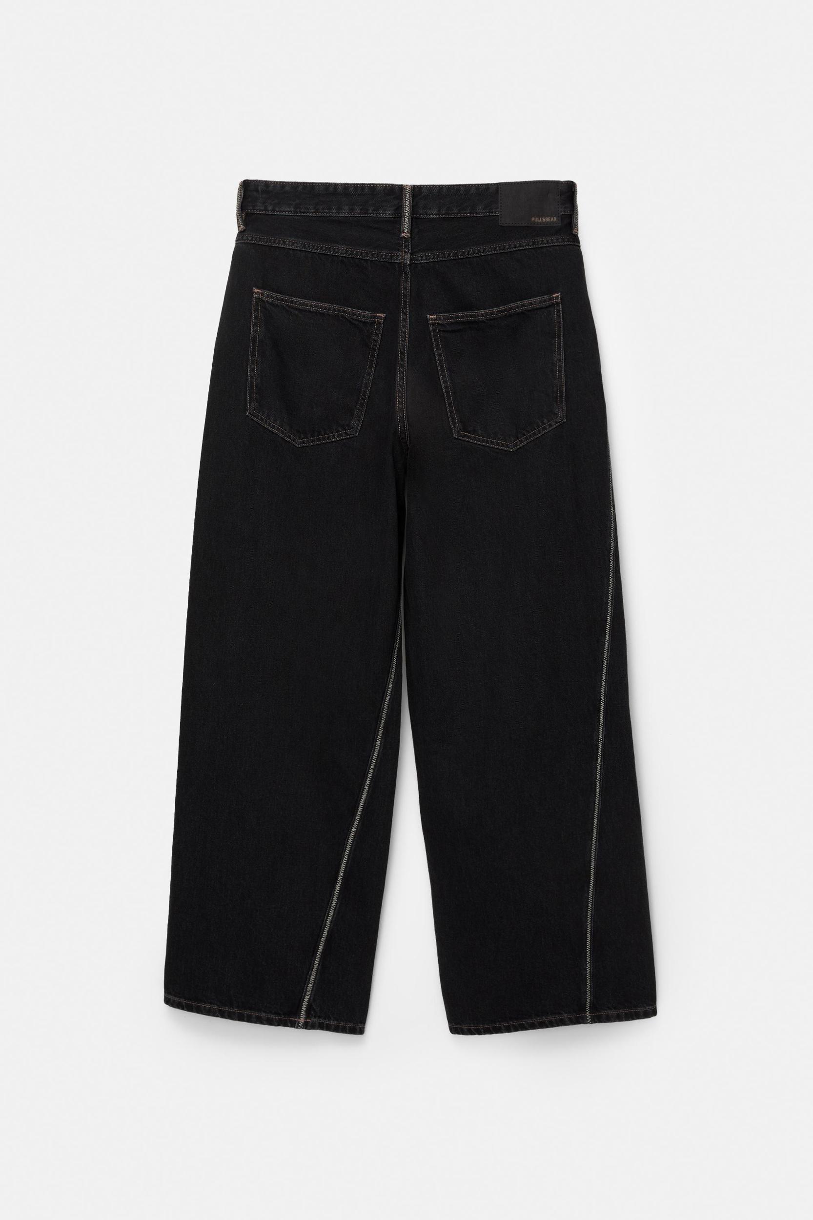 Black wide leg jeans with seams Product Image